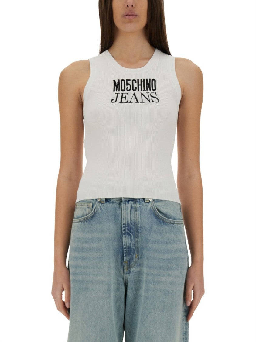 Moschino Ribbed White Sleeveless Top