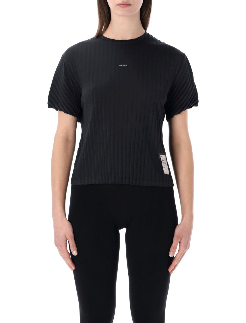 Satisfy Pleated Auralite™ Black T-Shirt With Reflective Details