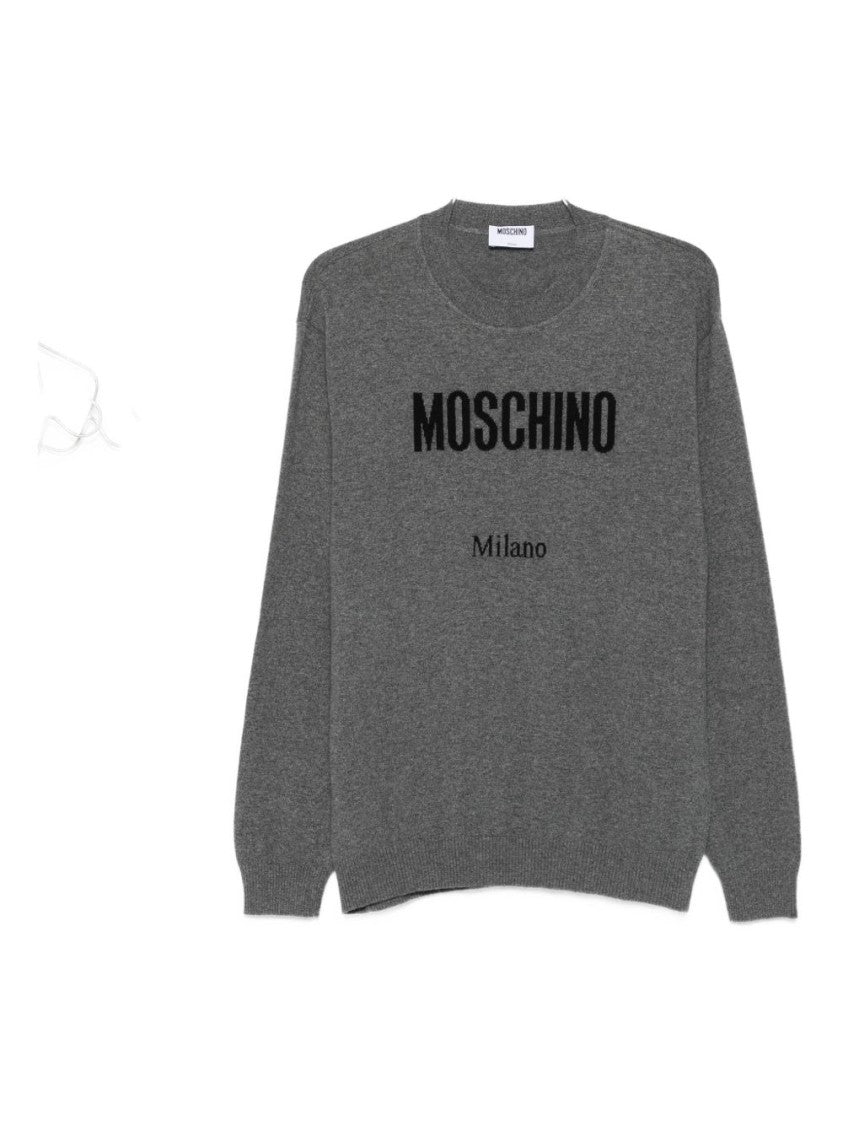 Moschino Grey Long Sleeve Logo Print Sweater