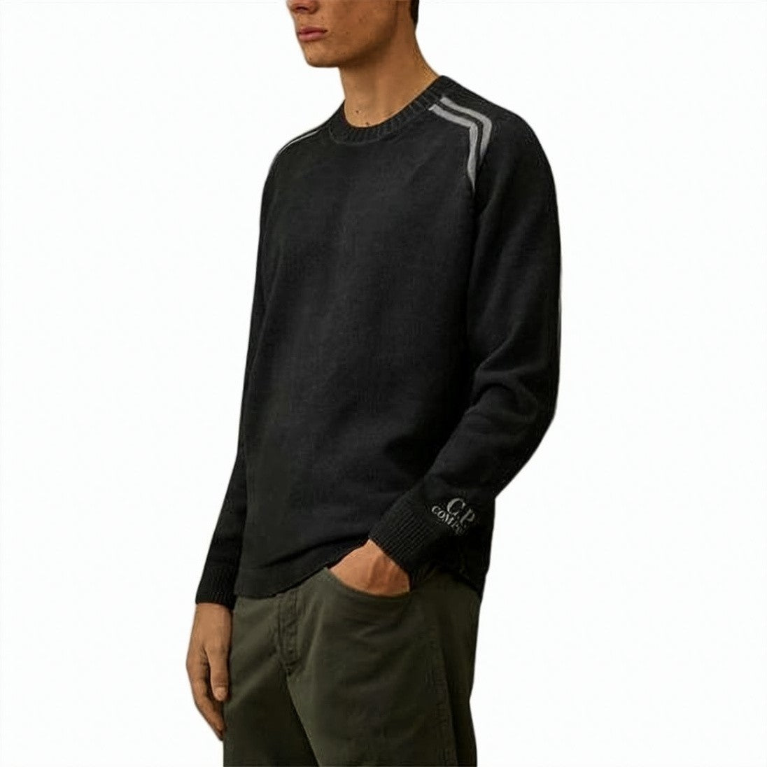 C.P. Company Cable Knit Sweater With Logo Panel And Ribbed Accents