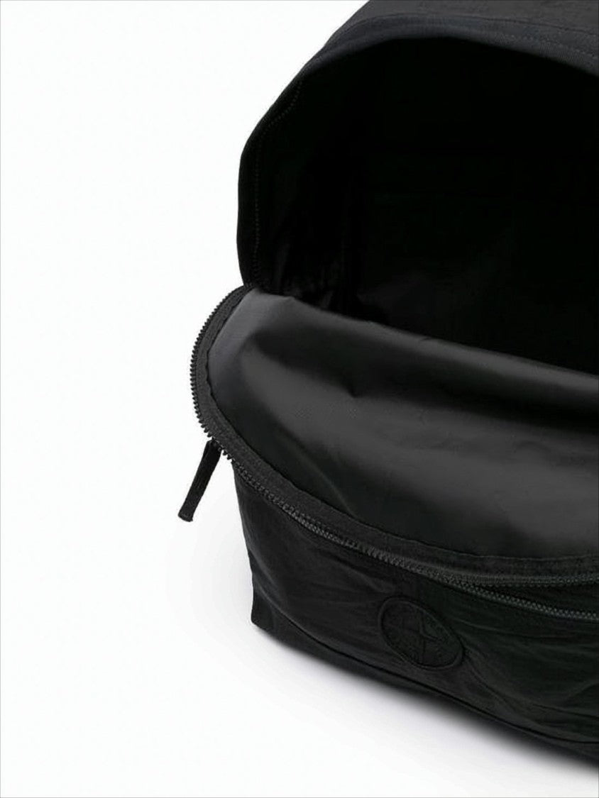 Stone Island Minimalist Black Nylon Backpack With Iconic Logo
