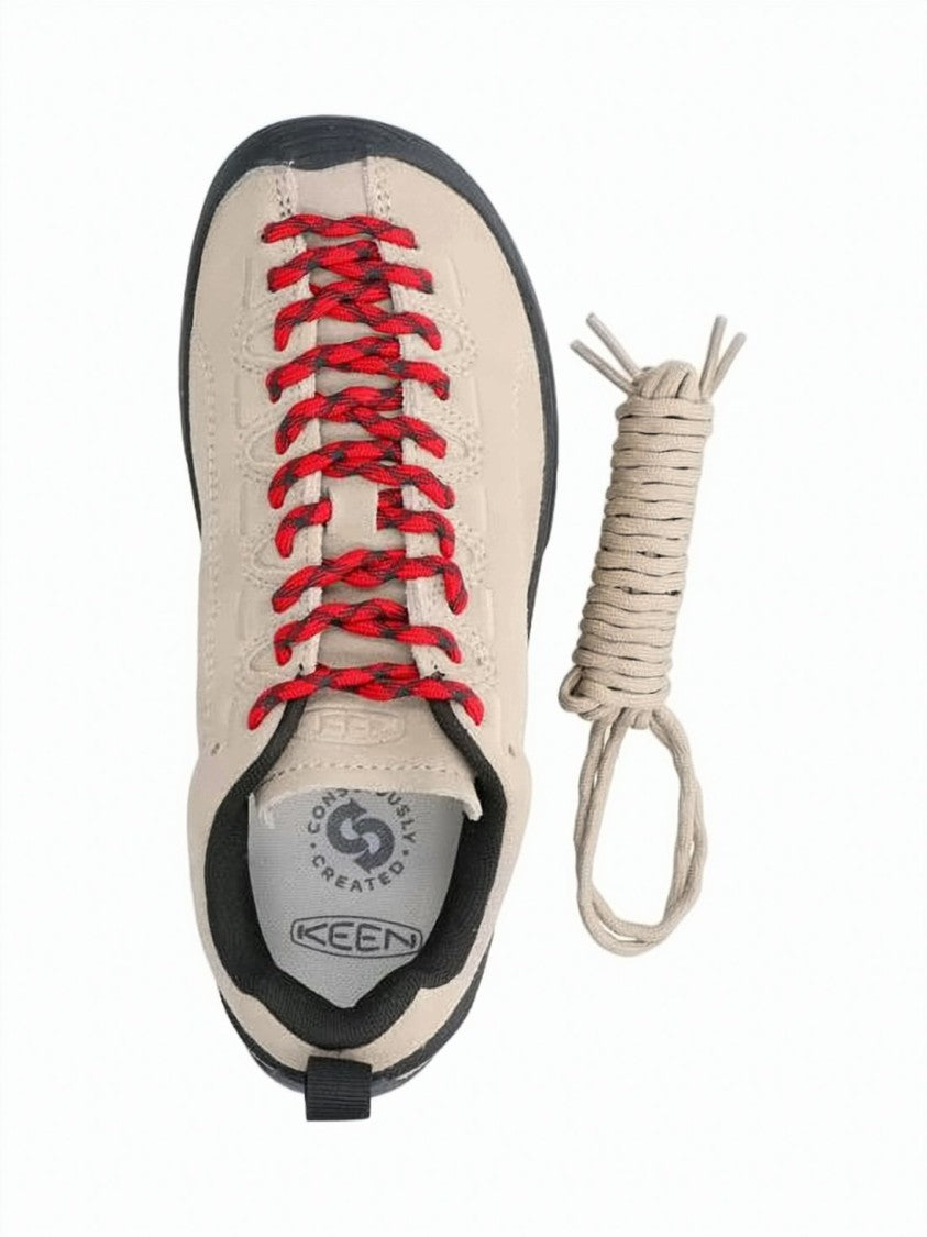 Keen Low-Profile Beige Suede Sneakers With Vibrant Red Laces