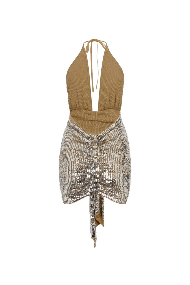 Dsquared2 Silver Wool Sequin Halter Mini Dress
