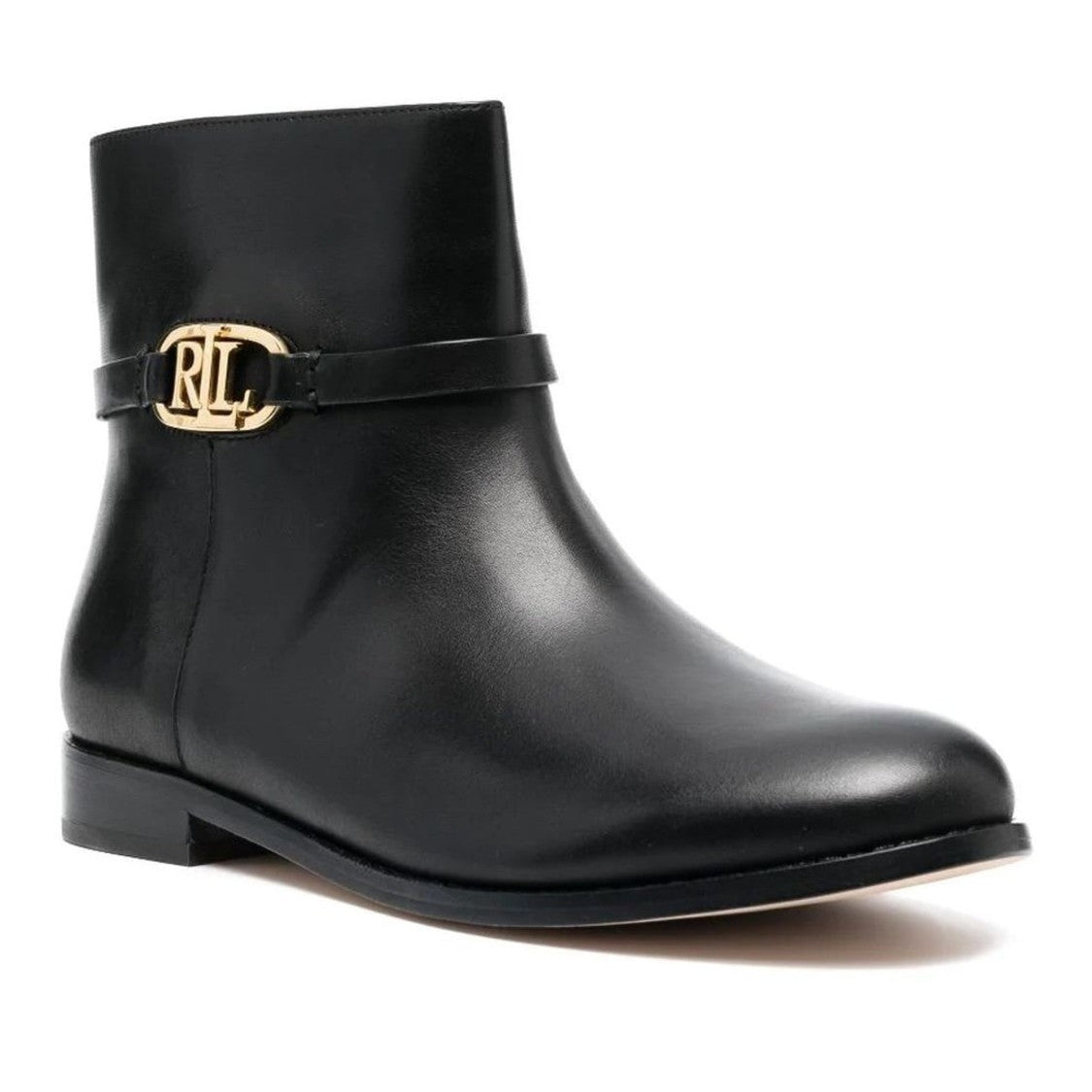 Lauren Ralph Lauren Black Briela Leather Logo Buckle Boots