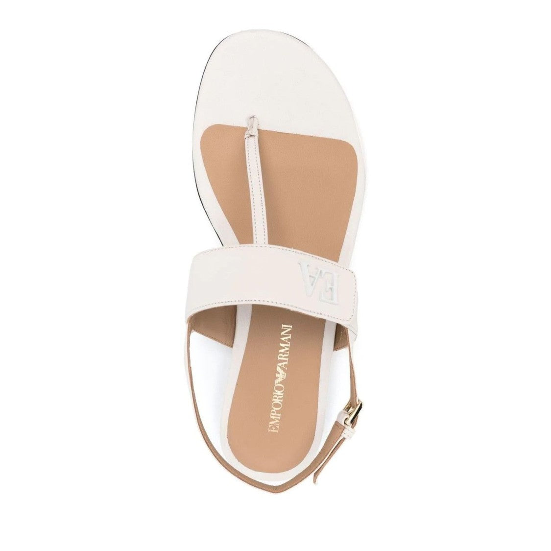 Emporio Armani Beige Embossed Initials Adjustable Strap Leather Sandals
