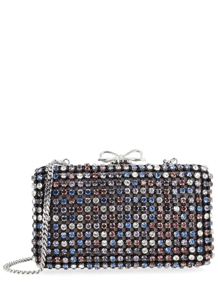 Self-Portrait Crystal Chainmail Polyester Grid Clutch