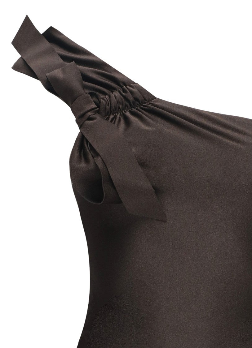 Zimmermann Brown Bow One-Shoulder Swimsuit