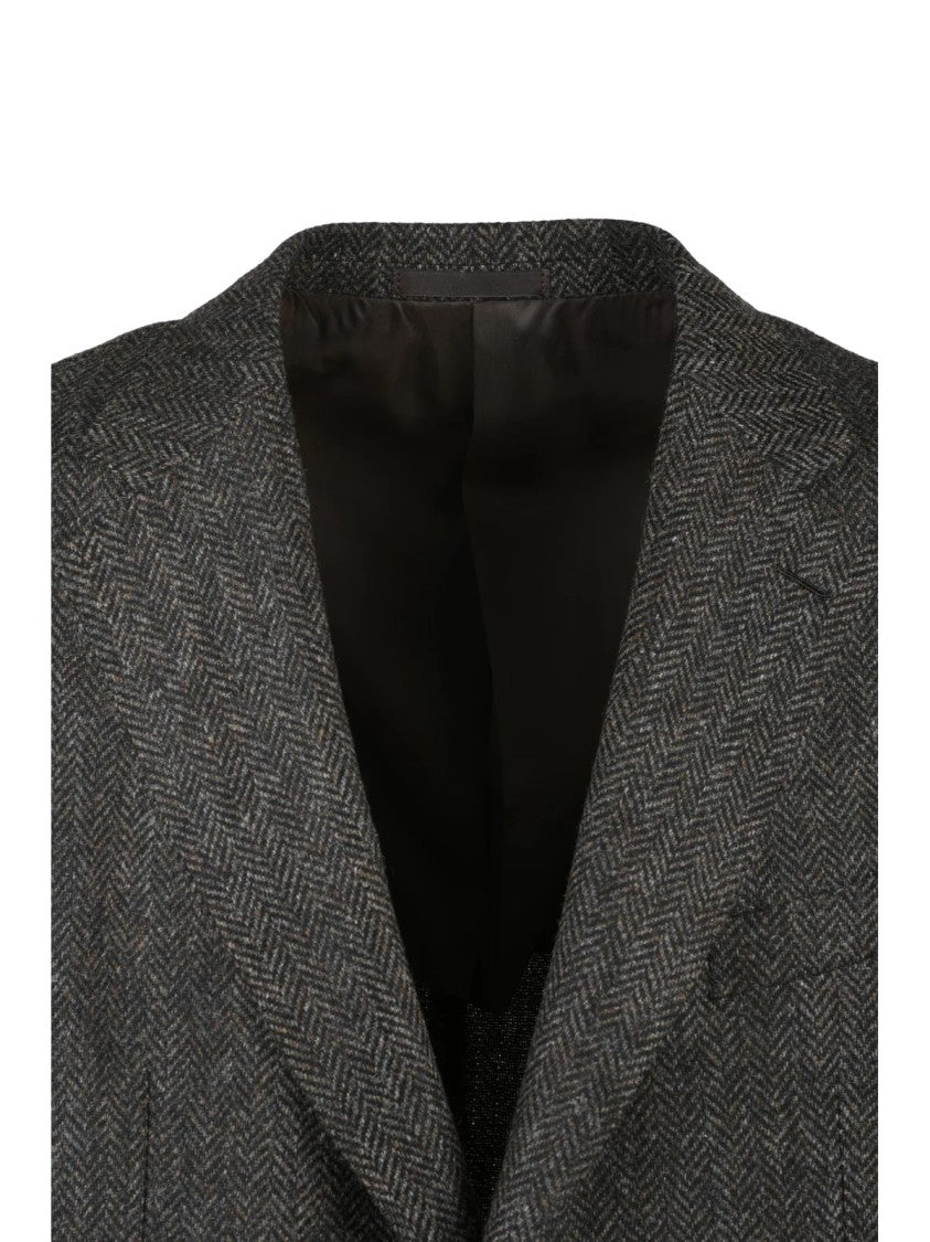 Caruso Rounded Herringbone Jacket With Notch Lapels