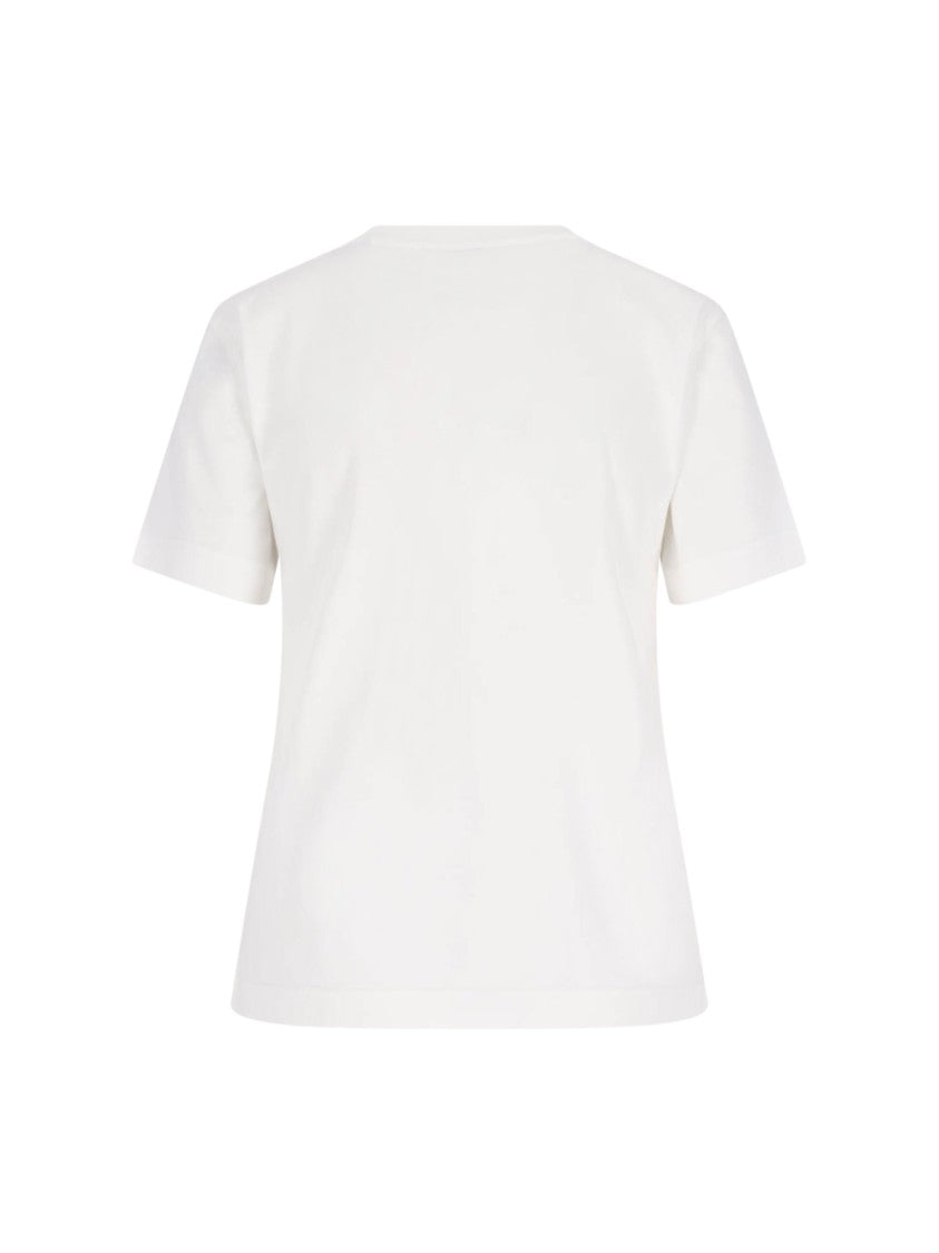 Burberry Crew Neck T-Shirt With Oversized Beige Logo
