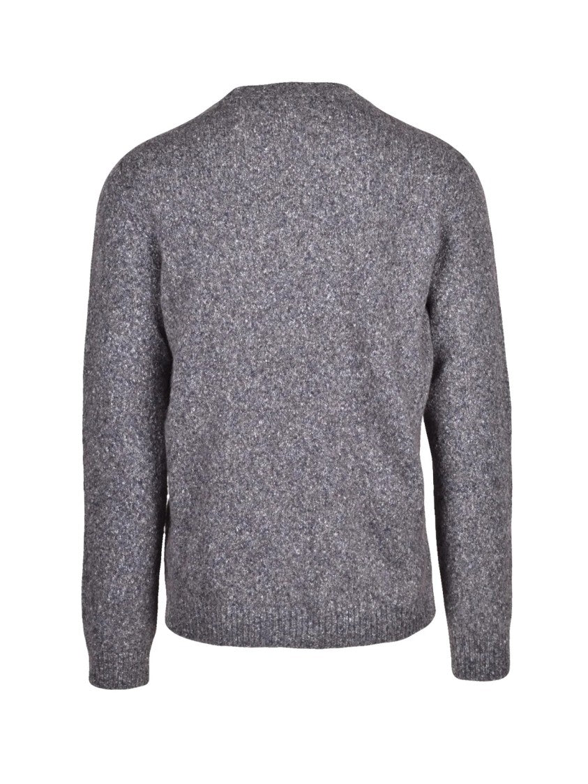 Roberto Collina Grey Textured Knit Cotton-Blend Crewneck Sweater