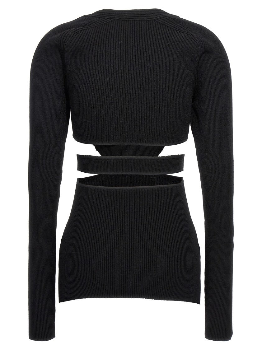 Nensi Dojaka Ribbed Cut-Out Sweater With Sweetheart Neckline