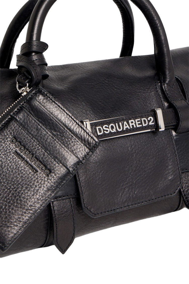 Dsquared2 Black Leather Buckle-Strap Shoulder Bag