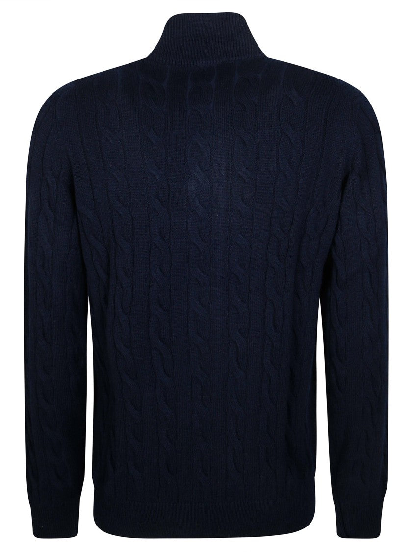 Filippo De Laurentiis Cable Knit Stand-Up Collar Bomber Jacket
