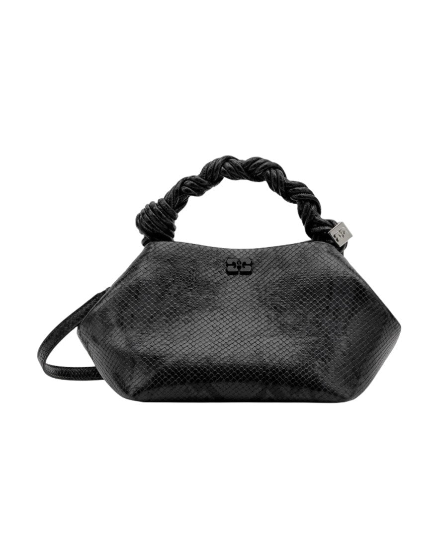 Ganni Structured Small Snake-Textured Bou Bag With Twisted Handle