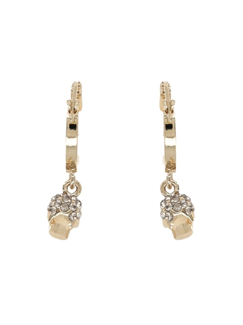 Alexander Mcqueen Mcqueen Skull Charm Hoops Crystal Brass Earrings