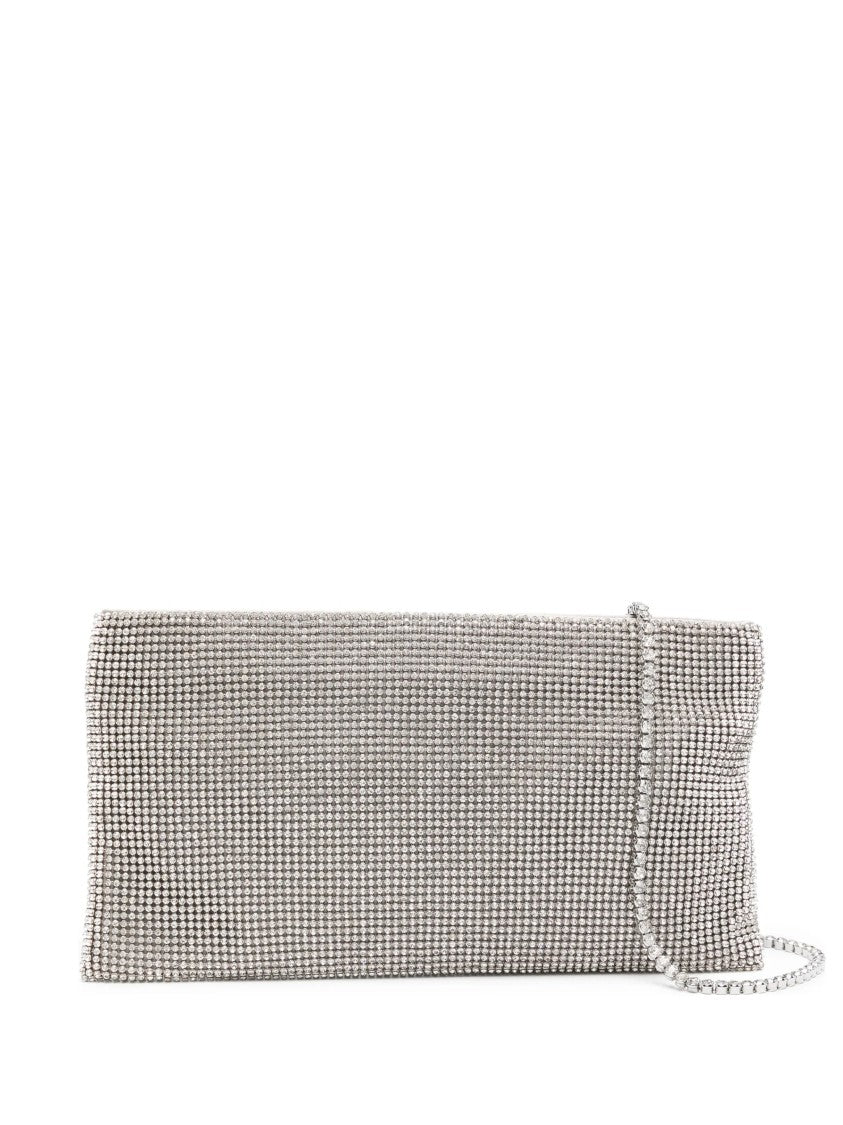 Benedetta Bruzziches Rectangular Silver Mesh Clutch Bag With Delicate Chain Strap
