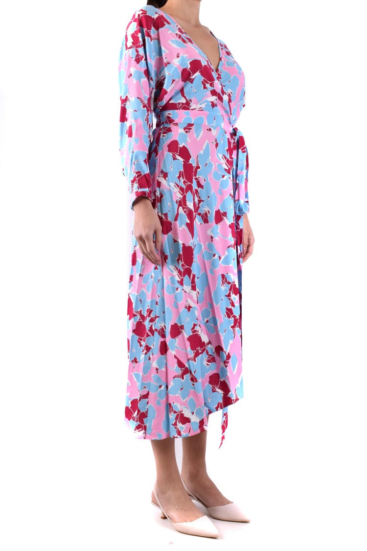 Diane Von Furstenberg Multicolor Floral Midi Dress Asymmetrical Belt