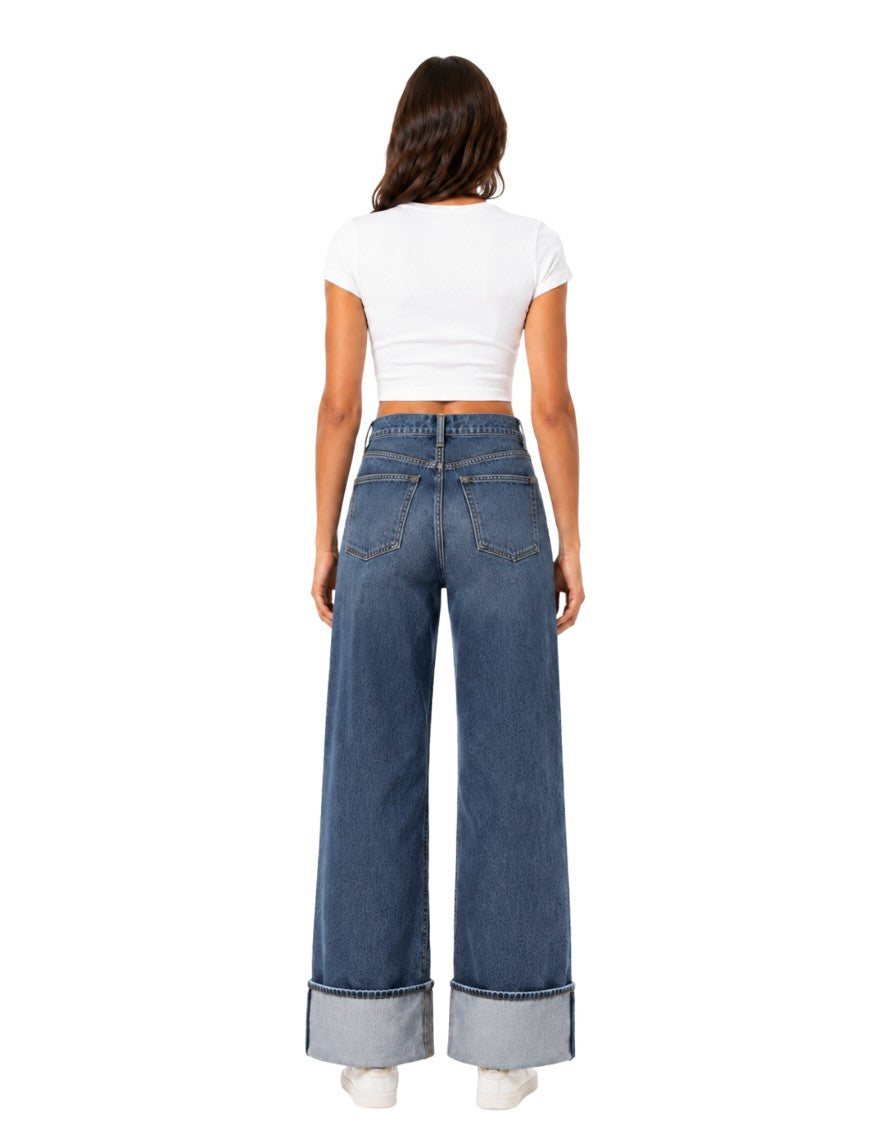 Agolde High-Rise Wide-Leg Jeans With Oversized Cuffs In Liberty Blue