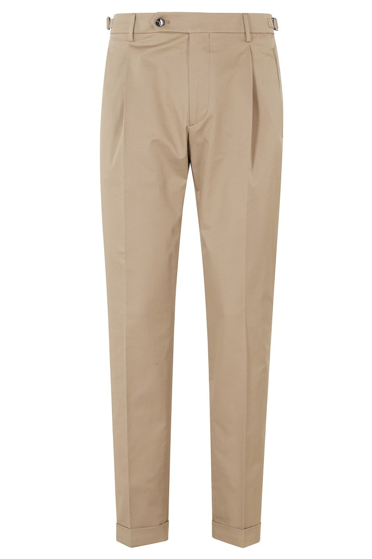Berwich Camel Retro Darts Waist Strap Cotton-Blend Trousers