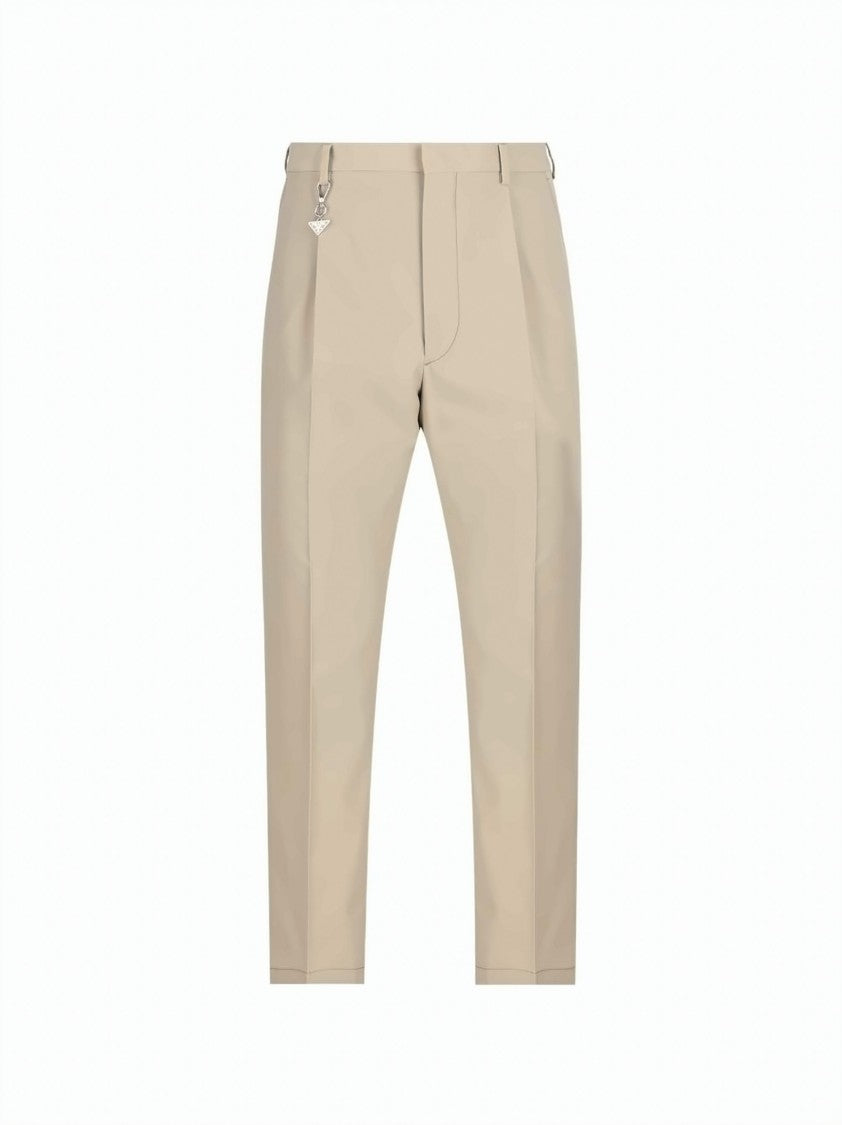Prada Beige Cotton Slim Fit Triangle Logo Pants