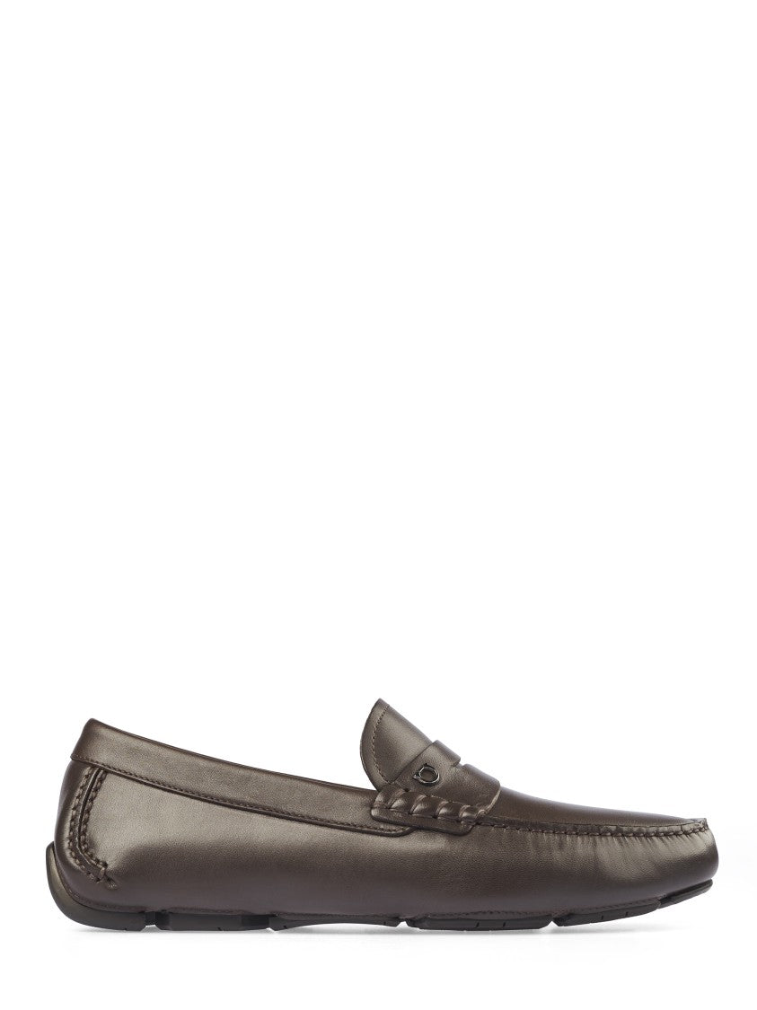 Ferragamo Penny Strap Loafers With Braided Accents And Stitched Detailing