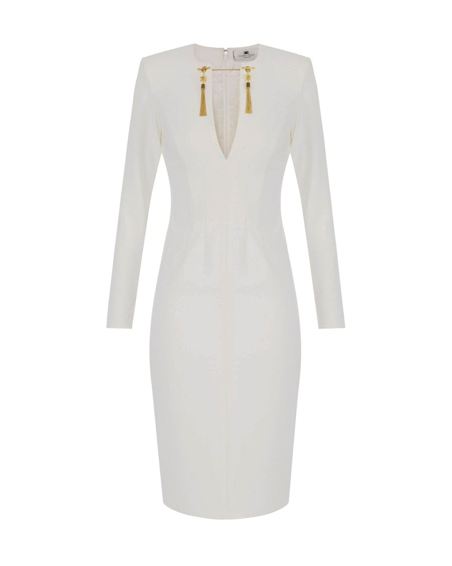 Elisabetta Franchi Light Crepe Dress With Ivory Jewel Chain