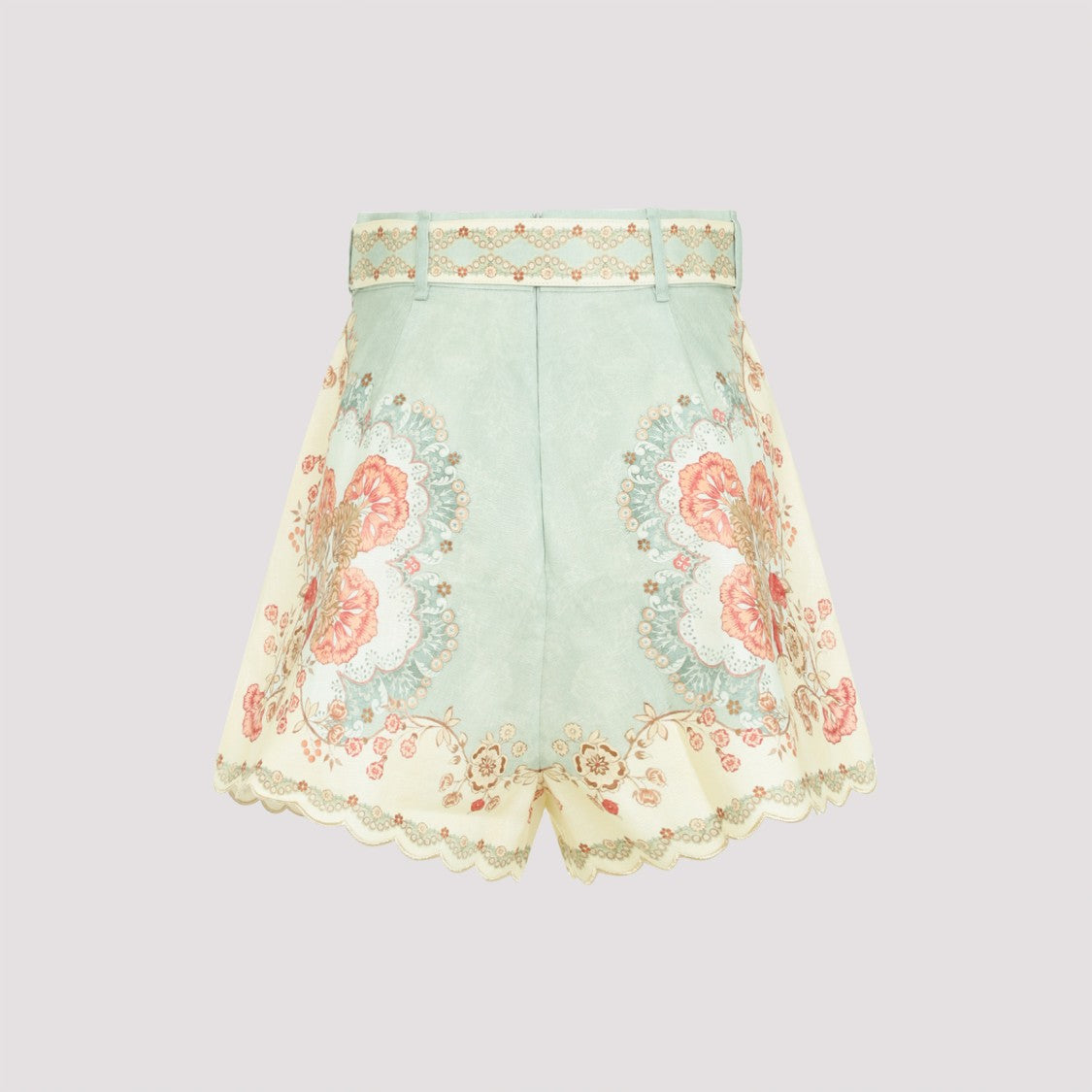 Zimmermann High-Waisted Green Linen Bermudas With Vintage Floral Embellishments
