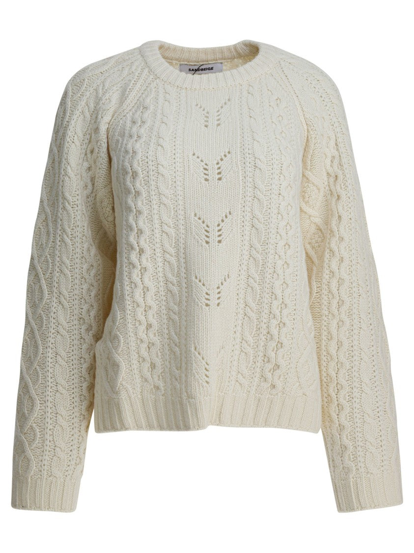 Sandbeige Cable Knit Sweater With Textured Design
