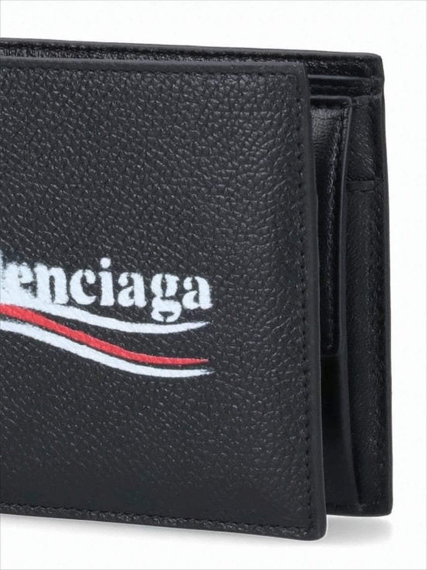 Balenciaga Textured Black Leather Bifold Wallet With Distinctive Graphic Logo