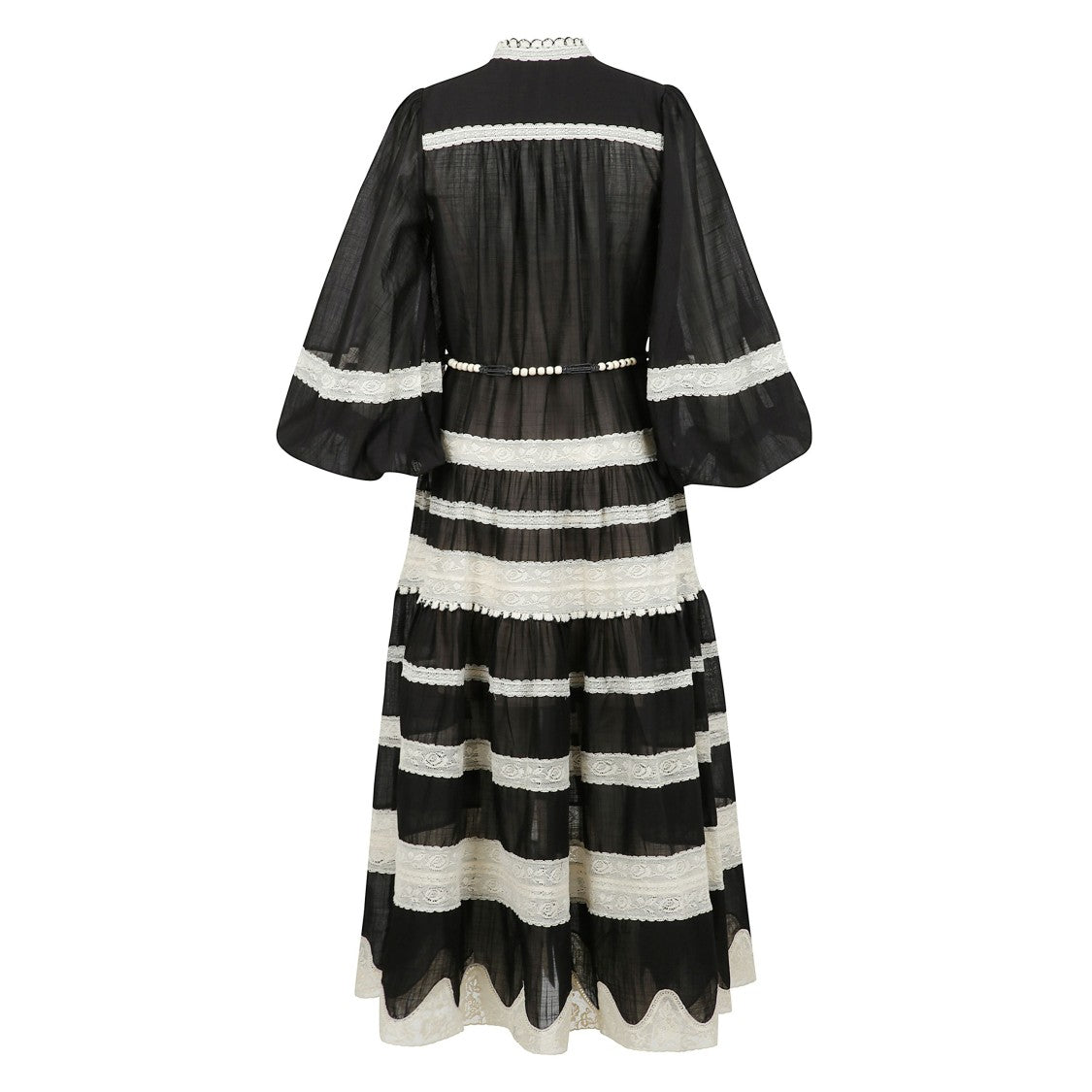 Zimmermann Puffed Sleeve Lace Midi Dress With Crochet Trims