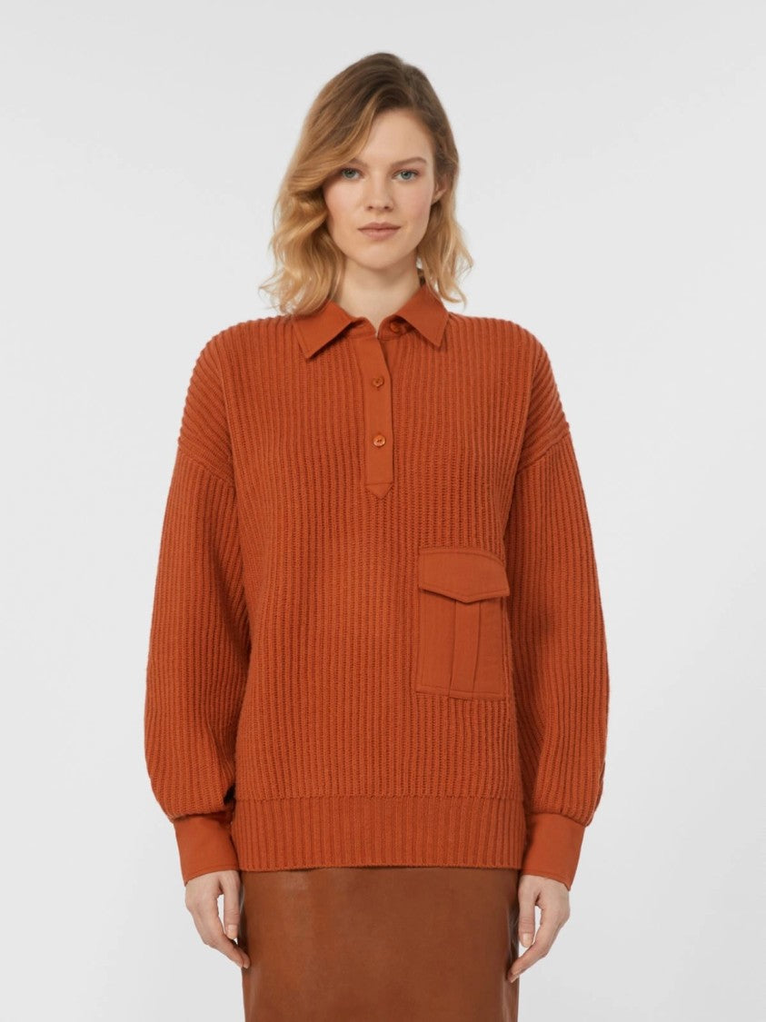 Max Mara Ribbed Knit Sweater With Polo Collar