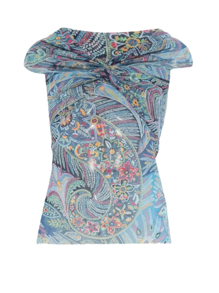 Etro Blue Paisley Off Shoulder Top