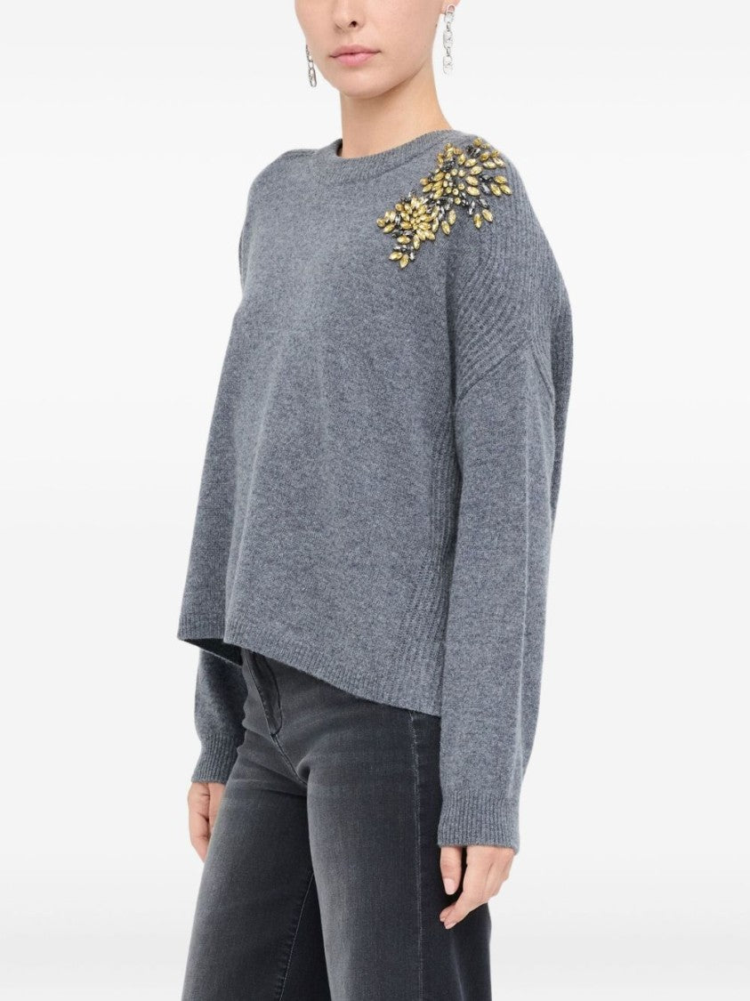 Liu Jo Wool Sweater With Decorative Golden Embellishments