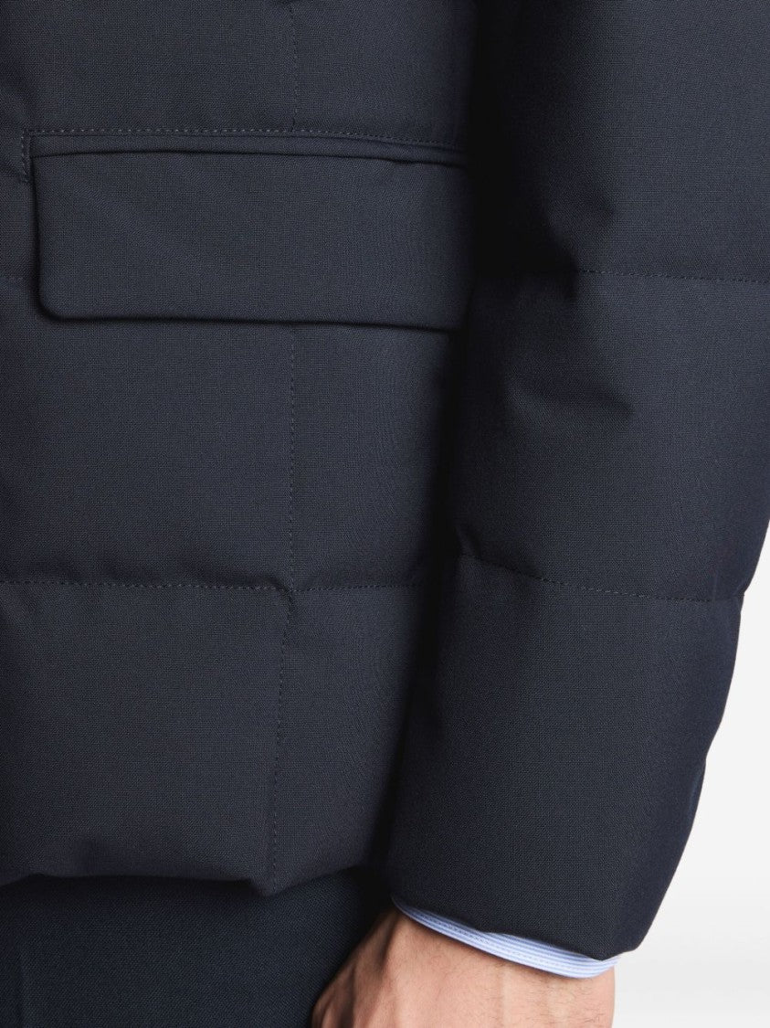 Fay Navy Blue Quilted Down Coat With Stand-Up Collar