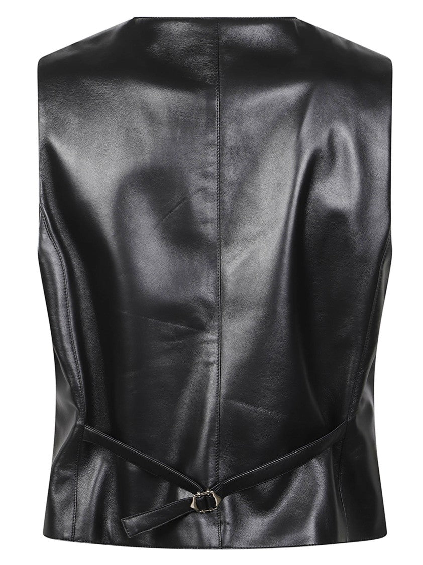 John Richmond Disat Deep V-Neck Calf Leather Vest