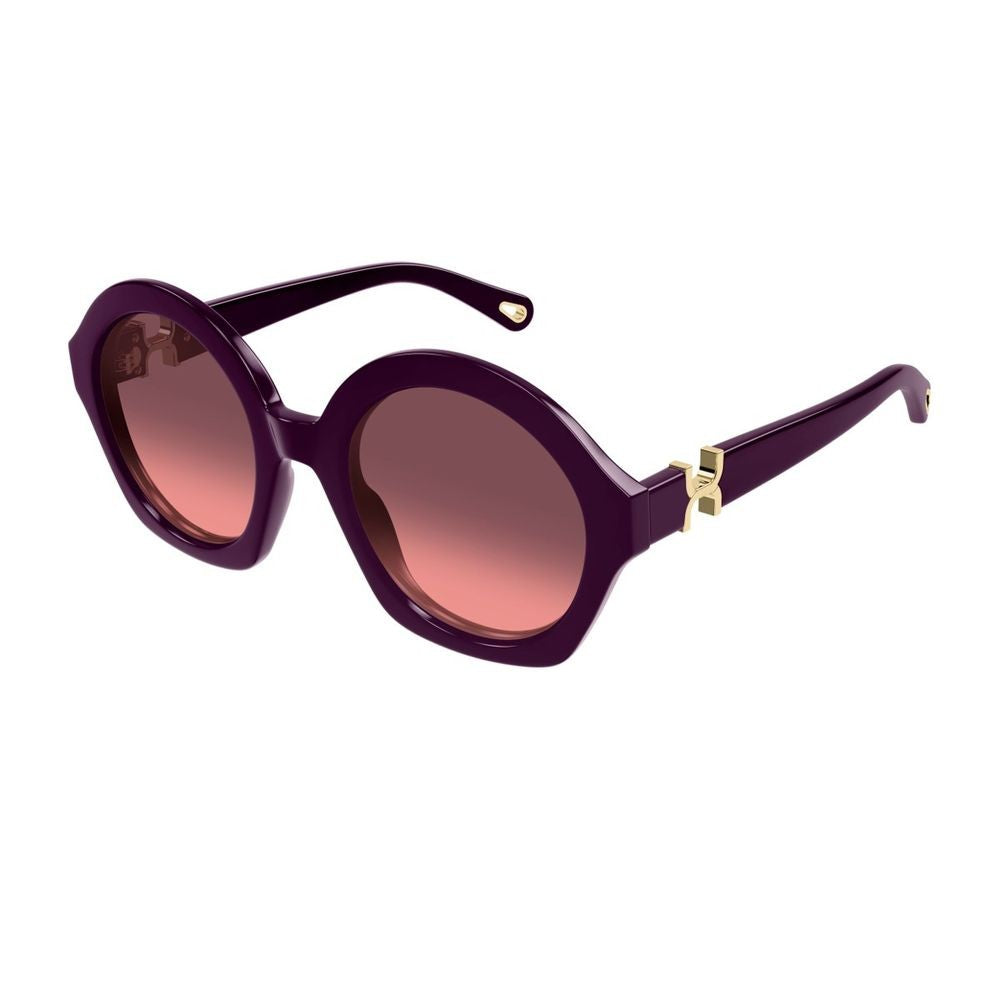 Chloé Round Burgundy Acetate Sunglasses With Gold Accents