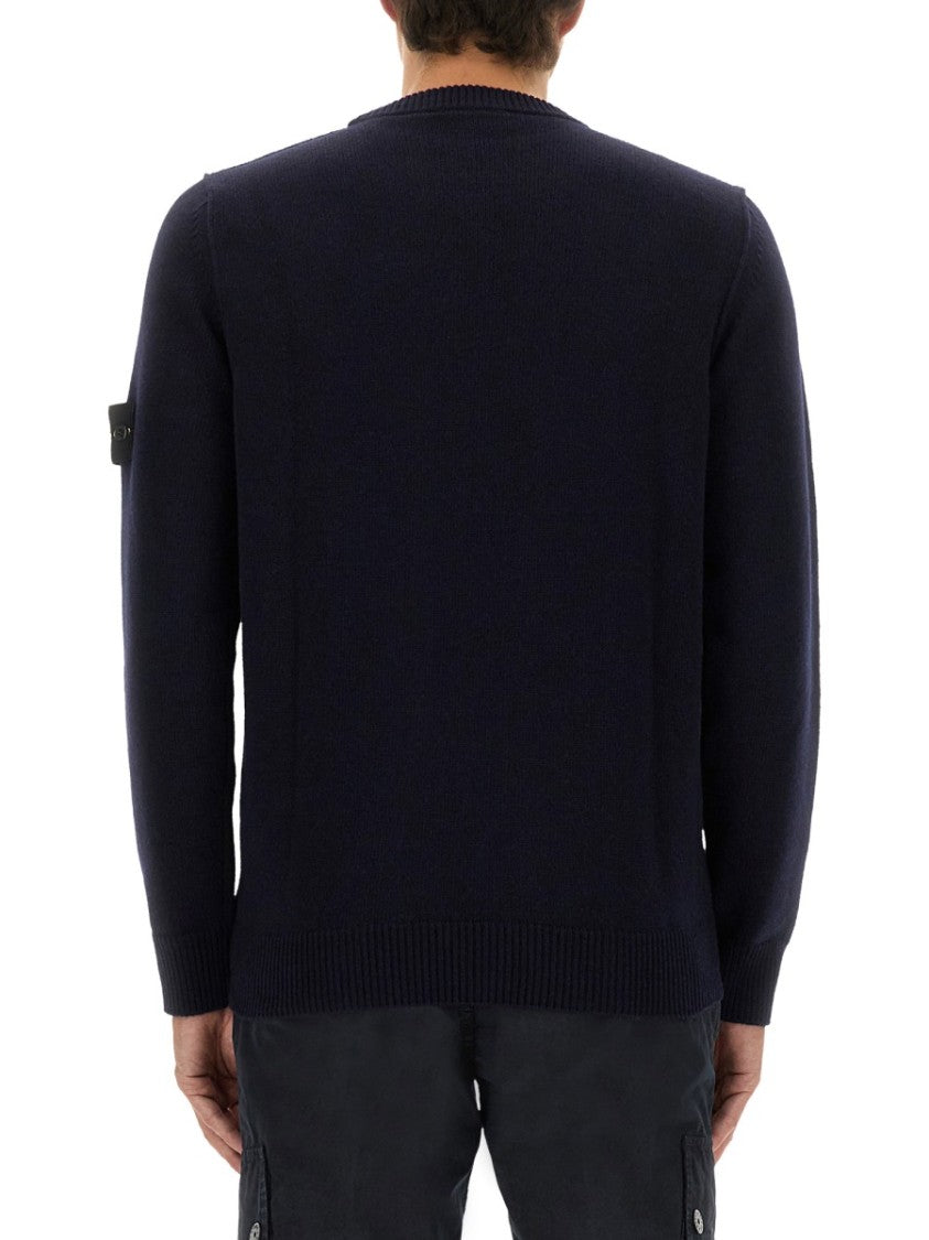 Stone Island Fitted Black Wool Jersey With Crew Neckline