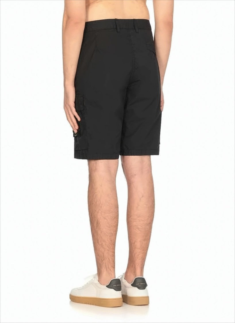Stone Island Classic Cargo Black Shorts With Distinctive Logo Patch