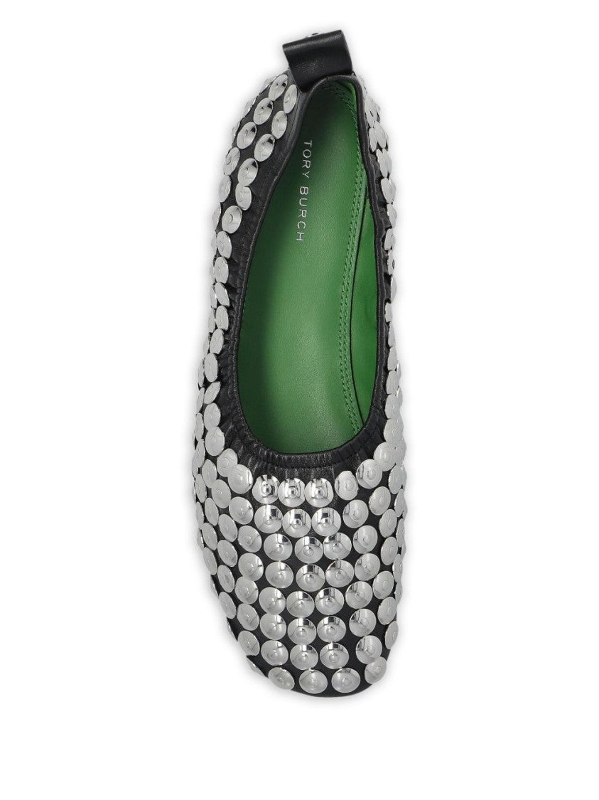 Tory Burch Round Toe Flat Shoes With Metallic Stud Accents