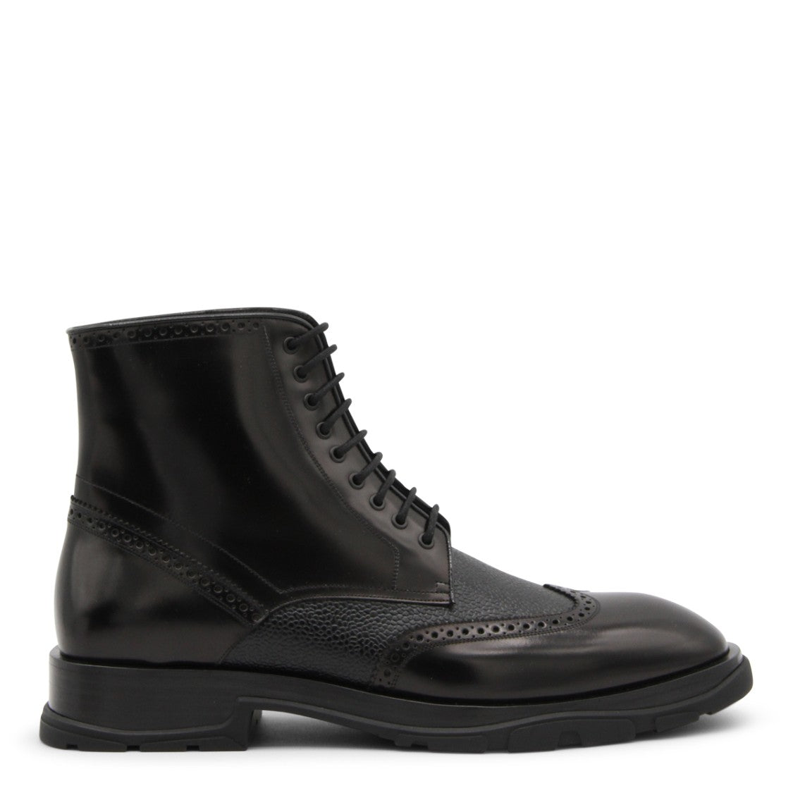 Alexander Mcqueen Black Leather Lace Up Boots