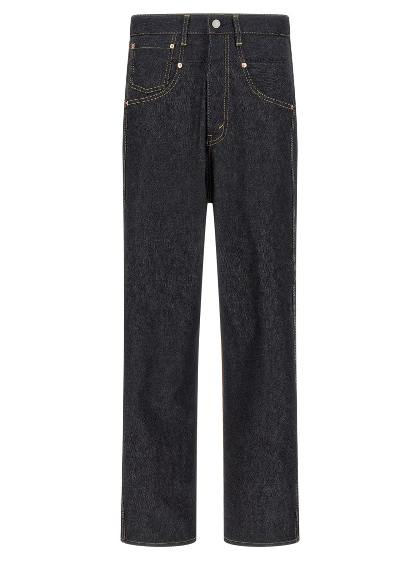Junya Watanabe Cotton Denim Jeans With Corduroy Back And Contrast Stitching