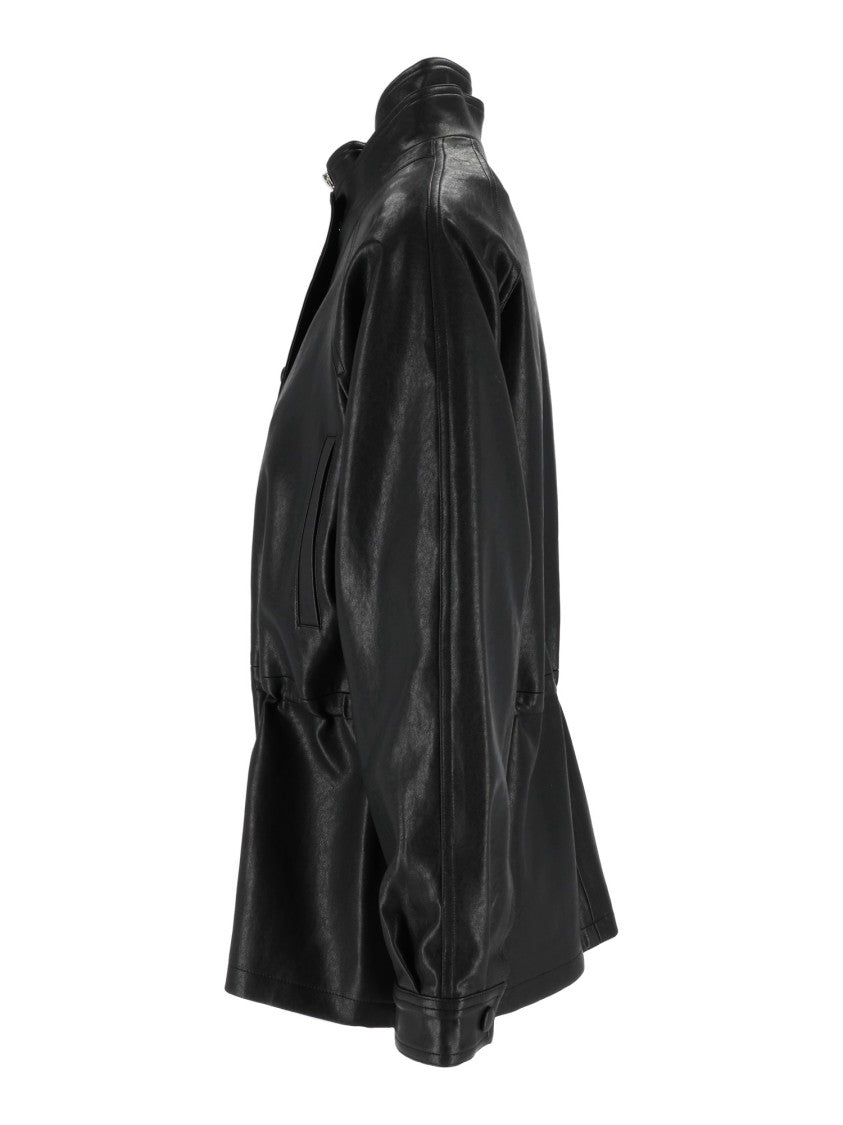 Eleh Black Shiny High Collar Double-Breasted Jacket