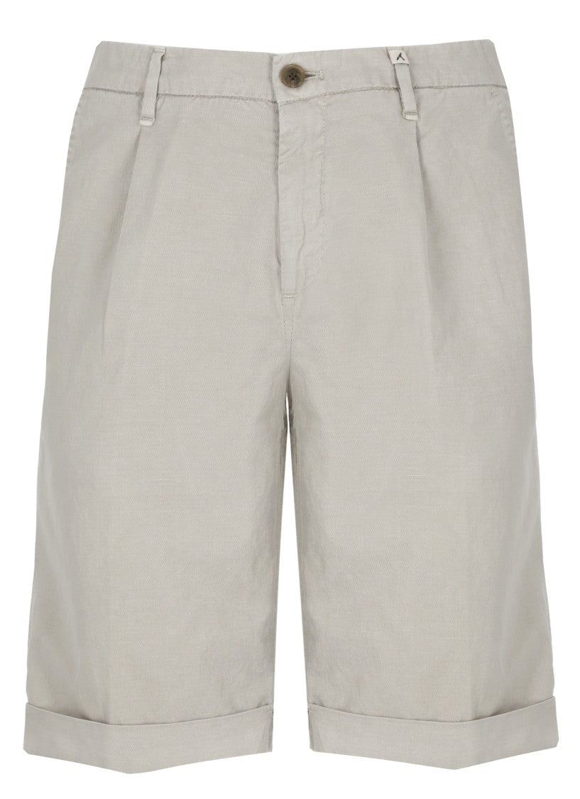 Myths Beige Cotton-Linen Blend Bermuda Shorts