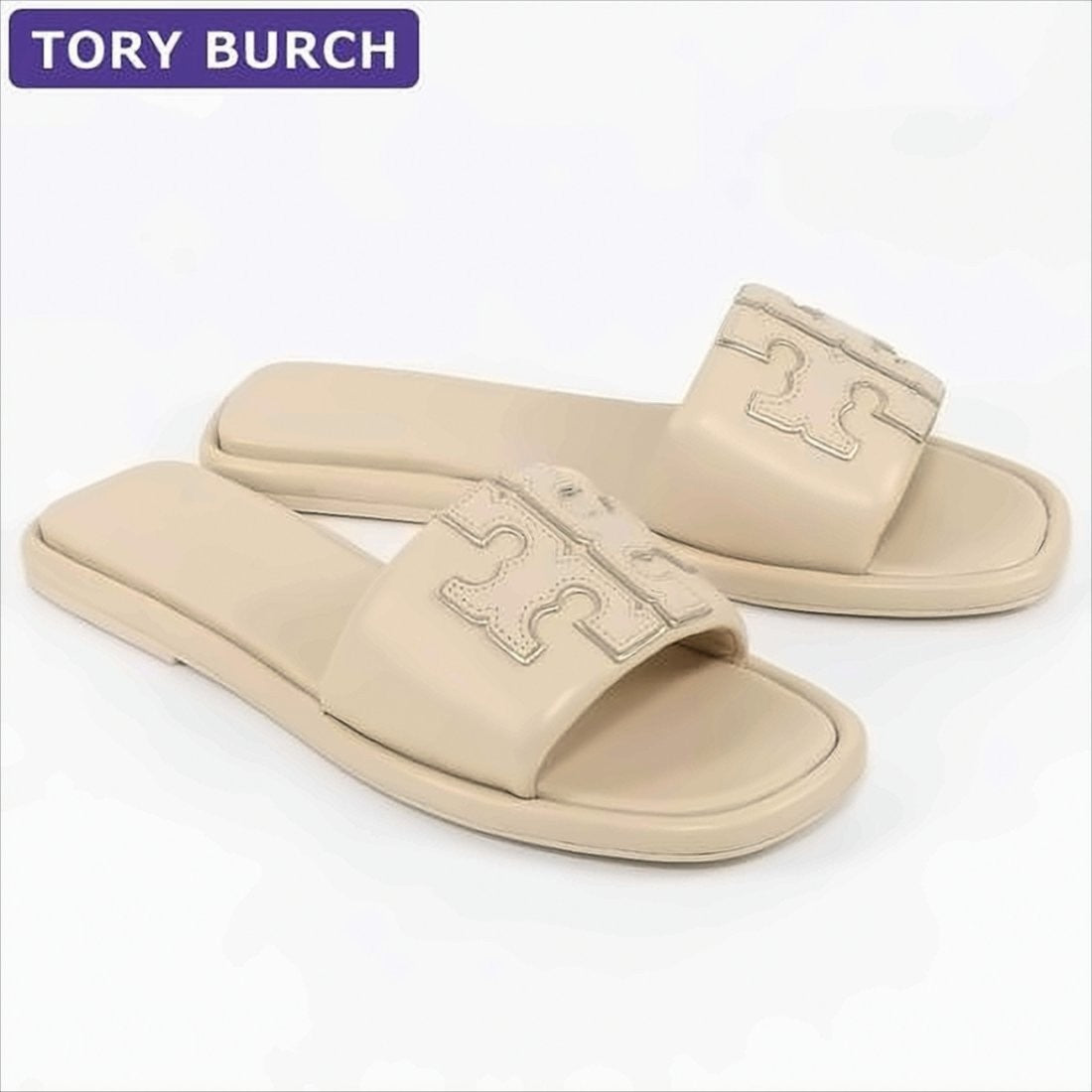 Tory Burch Minimalist Leather Slide Sandals With Stitched Logo