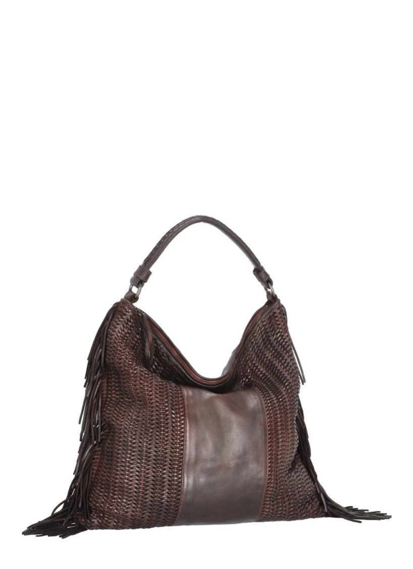 Reptile's House Deep Red Braided Tote With Fringed Sides