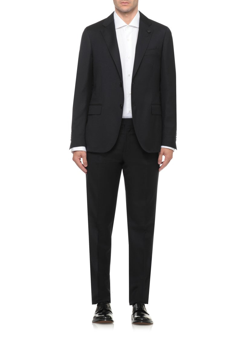 Lardini Black Pinstripe Wool Suit