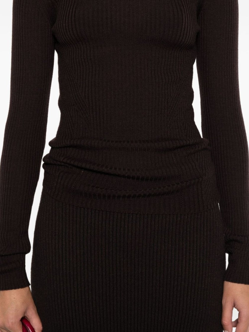Twin-Set Fitted Brown Ribbed Knit Sweater