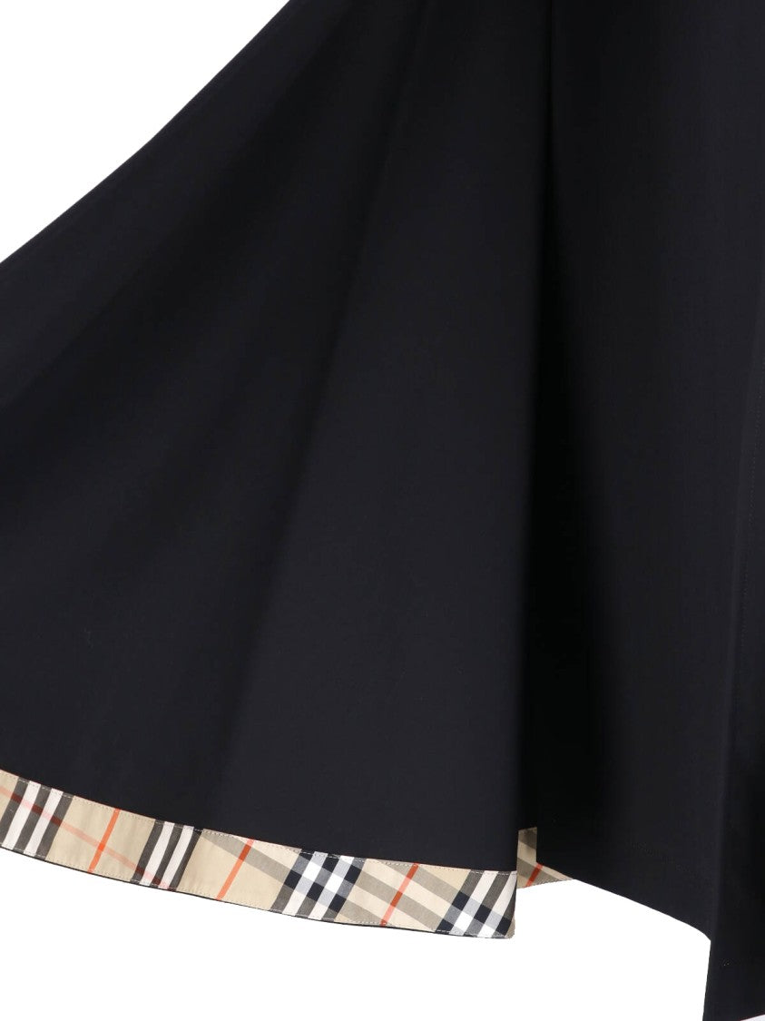 Burberry Black Check Hem Wool Maxi Skirt