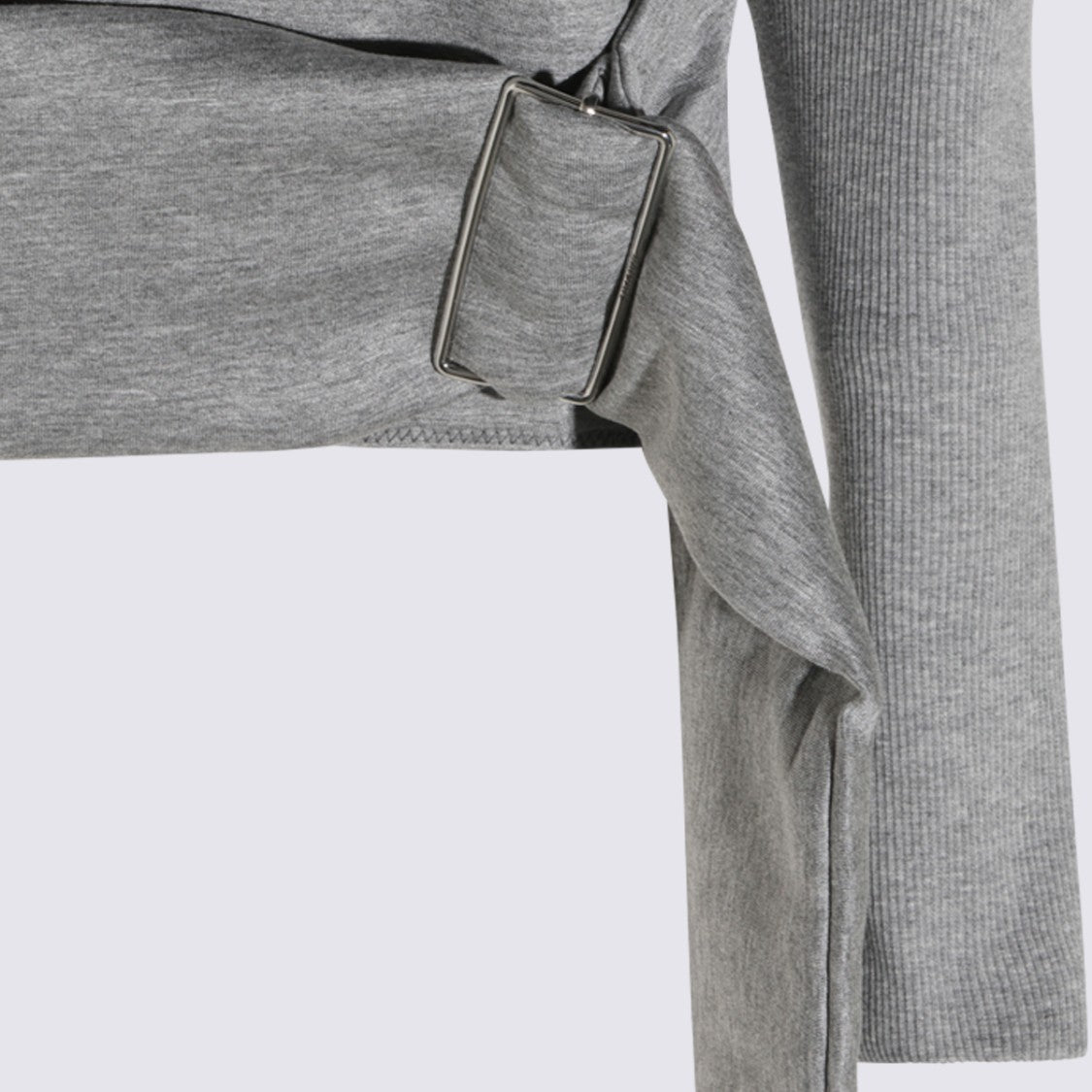 Lanvin Heather Grey Sweatshirt With Structured Wrap Detail And Ribbed Accents