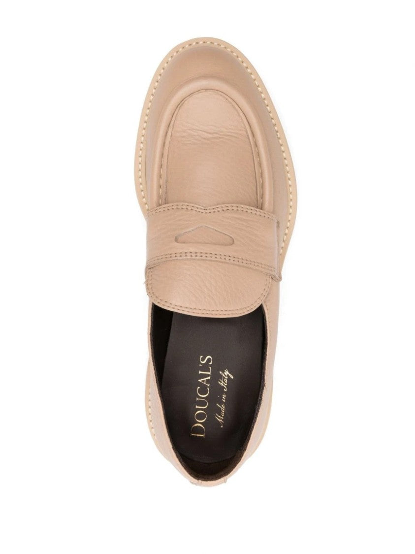 Doucal's Beige Loafers With Rounded Toe And Strap